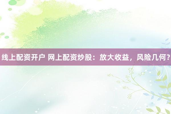 线上配资开户 网上配资炒股:放大收益,风险几何?