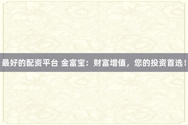 最好的配资平台 金富宝:财富增值,您的投资首选!