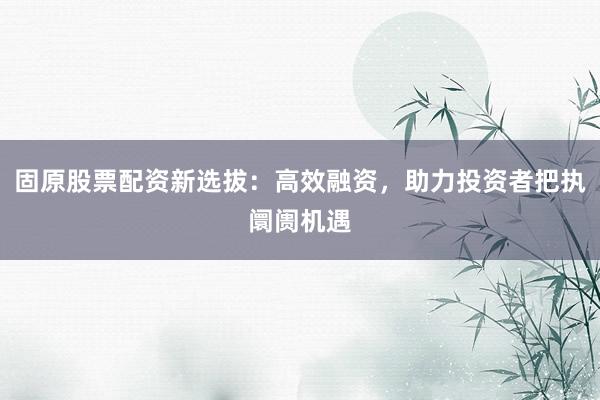 固原股票配资新选拔：高效融资，助力投资者把执阛阓机遇