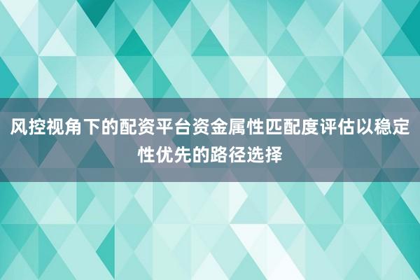 风控视角下的配资平台资金属性匹配度评估以稳定性优先的路径选择
