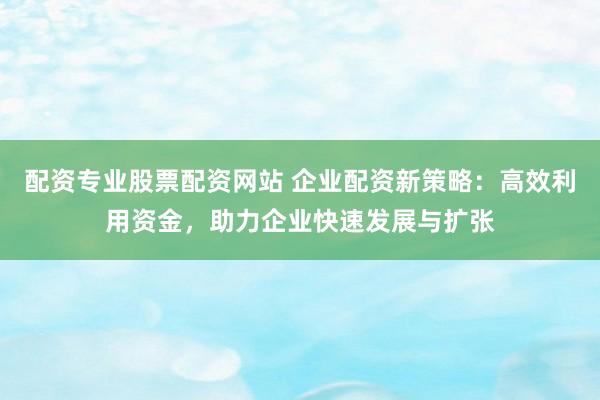 配资专业股票配资网站 企业配资新策略：高效利用资金，助力企业快速发展与扩张