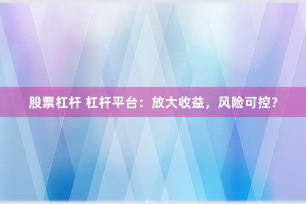 股票杠杆 杠杆平台：放大收益，风险可控？