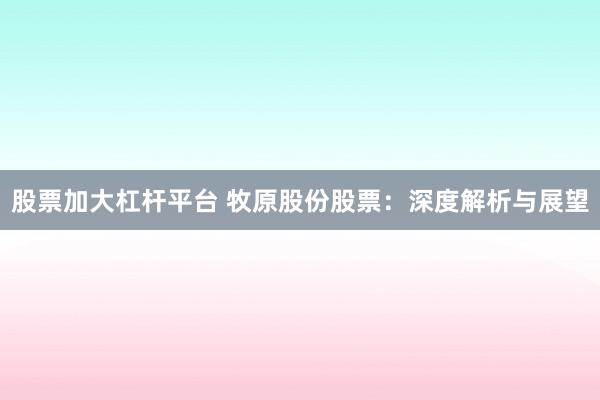 股票加大杠杆平台 牧原股份股票：深度解析与展望