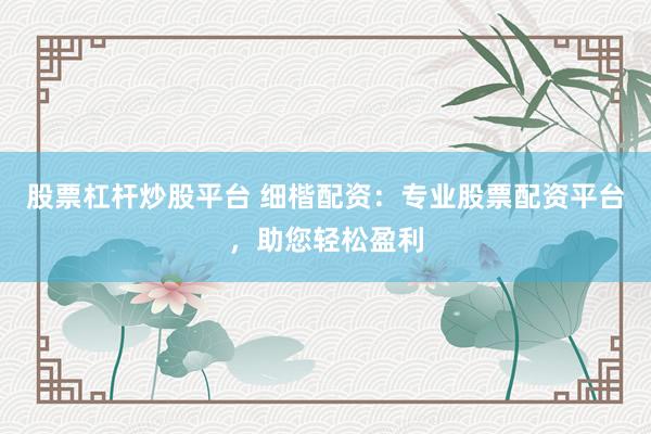 股票杠杆炒股平台 细楷配资:专业股票配资平台,助您轻松盈利