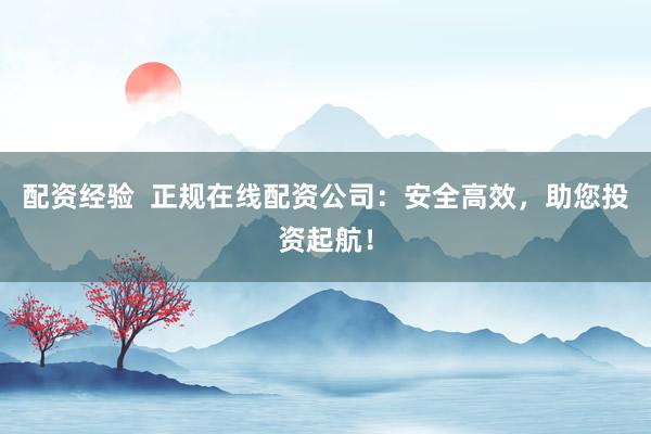配资经验 正规在线配资公司:安全高效,助您投资起航!