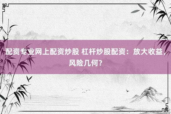 配资专业网上配资炒股 杠杆炒股配资:放大收益,风险几何?